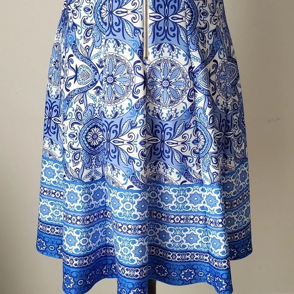 Julian Taylor Blue & White A-Line Midi Dress Size 12 - Picture 8 of 12